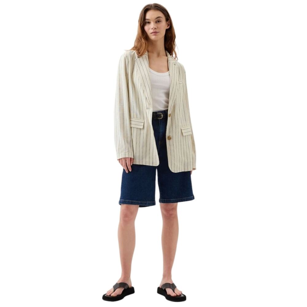NWT Gap Linen Blend Stripe Relaxed Fit Blazer Large